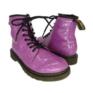 DR MARTENS Women's 1460 Pink Glitter Leather Lace-Up Combat Boots Junior Size 5